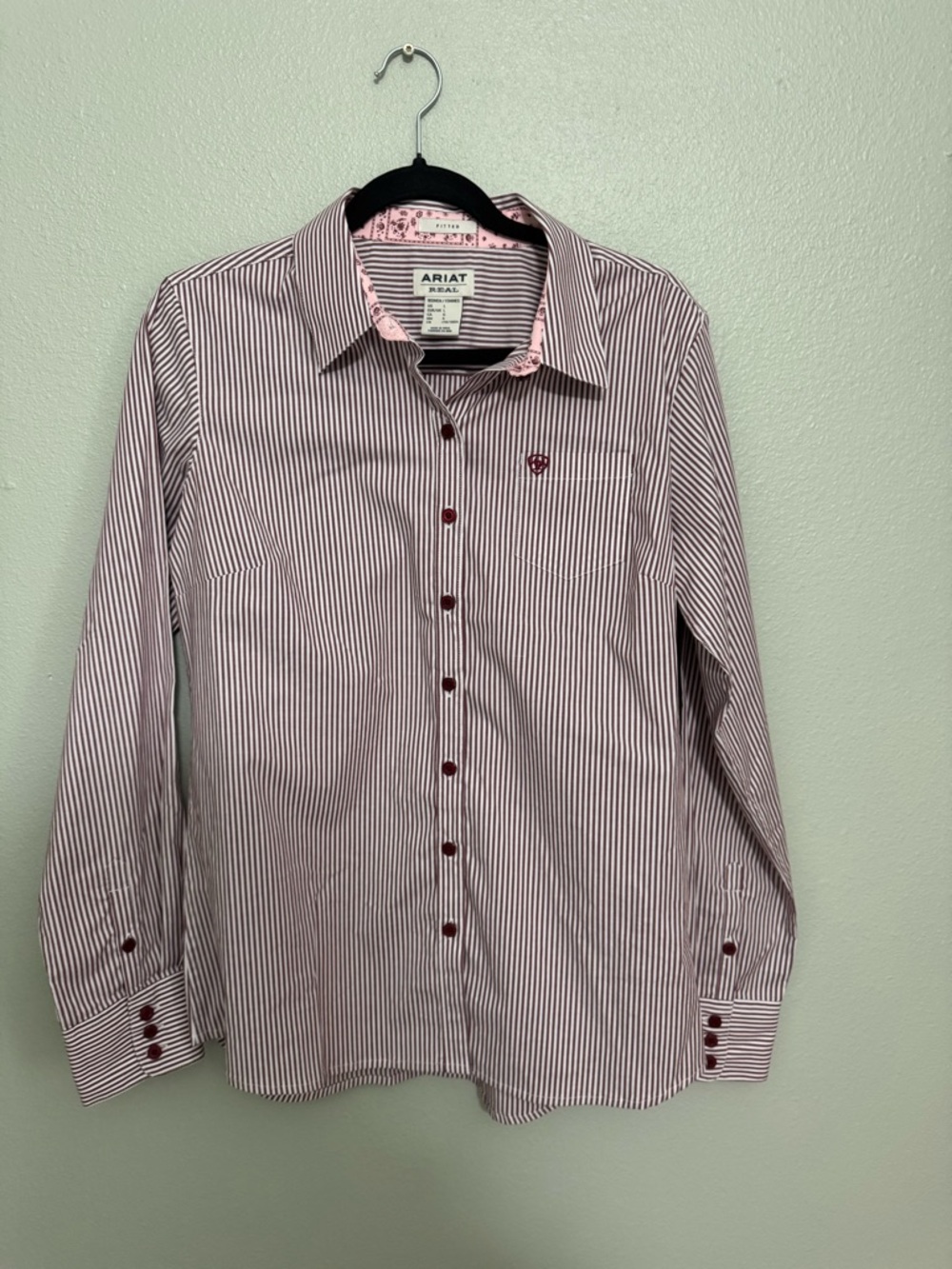 Ariat Women’s Burgundy and White Pinstripe Button-Down Shirt